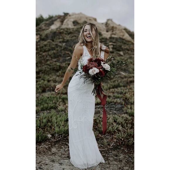 Anthropologie BHLDN Sorrento Bridal Wedding Dress Size 2 white beaded pearl NWT - Picture 1 of 16